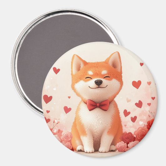 Aimant Akita avec des roses - Saint-Valentin (Recto/Verso)