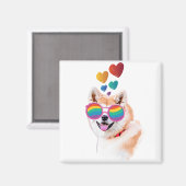 Aimant Akita Chien avec Coeurs Saint Valentin (Recto/Verso)