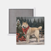 Aimant Akita Chien dans Noël de neige (Recto/Verso)