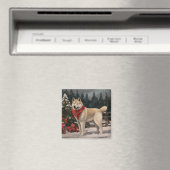Aimant Akita Chien dans Noël de neige (In Situ (Lave-vaisselle))