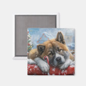 Aimant Akita Chien Festive de Noël (Recto/Verso)