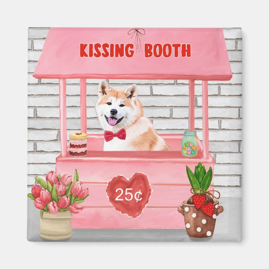 Aimant Akita Chien Valentine's Day Kissing Booth (Devant)