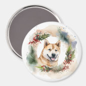 Aimant Akita Christmas Wreath Festive Pup (Recto/Verso)