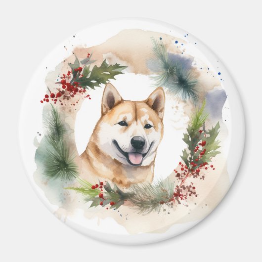 Aimant Akita Christmas Wreath Festive Pup (Devant)