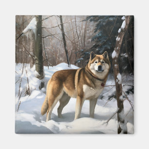 Aimant Akita Laissez tomber la neige Noël