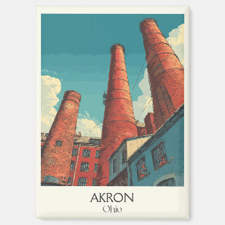 Aimant Akron Ohio Affiche de voyage Vintage City Skyline