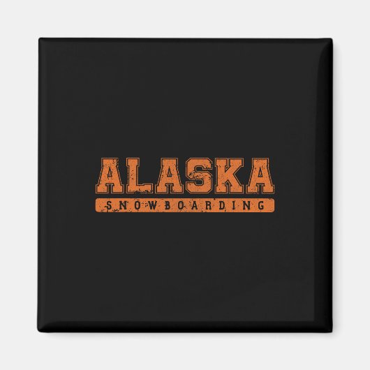Aimant Alaska Snowboard Orange Texte Vintage (Devant)