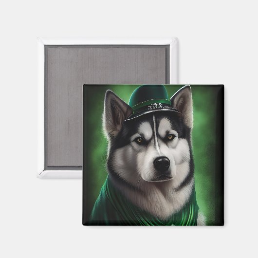 Aimant Alaskan Malamute chien en robe de fête St. Patrick (Recto/Verso)