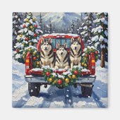 Aimant Alaskan Malamute Christmas Red Truck Holiday (Devant)