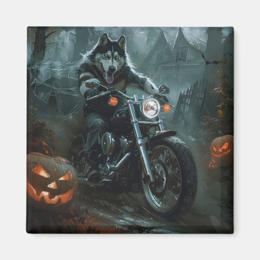 Aimant Alaskan Malamute équitation moto Halloween effraya (Devant)