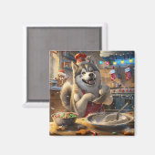 Aimant Alaskan Malamute : Noël festif (Recto/Verso)