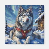 Aimant Alaskan Malamute North Pole Winter Christmas (Devant)