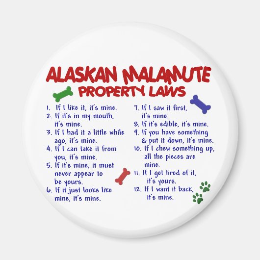 Aimant ALASKAN MALAMUTE Propriété Lois 2 (Devant)