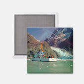 Aimant Alaskan Mountain View avec bateau (Recto/Verso)