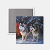Aimant Alaskien Malamute Snowy Sleigh Ride Noël (Recto/Verso)