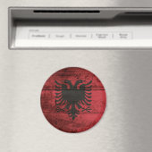 Aimant Albanie Drapeau sur le vieux grain de bois (In Situ (Lave-vaisselle))