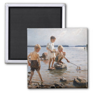 Aimant Albert Edelfeue - Les garçons jouent sur le rivage