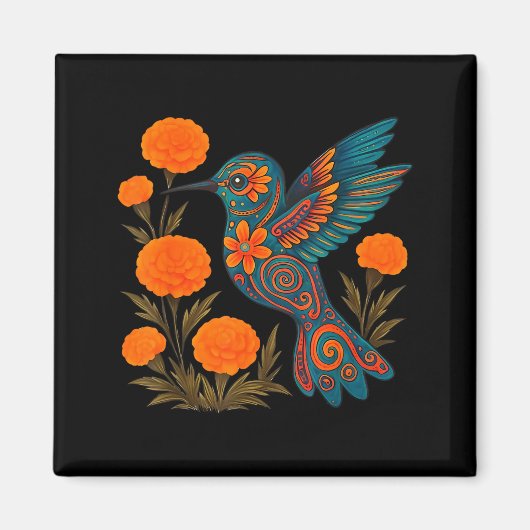 Aimant Alebrije Hummingbird Flower Mexican Folk Art Bird (Devant)