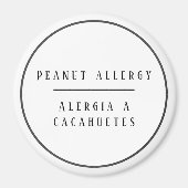 Aimant Alerte d'allergie à l'arachide noire et blanche (Devant)