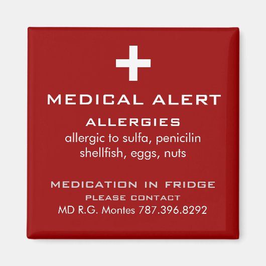 Aimant Alerte Médicale Allergies (Devant)