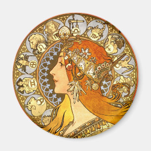 Aimant Alfonse Mucha Zodiac Art nouveau femme