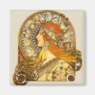 Aimant Alfonse Mucha Zodiac Art nouveau femme