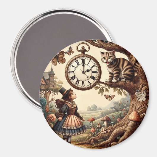 Aimant Alice & Cheshire Cat: Whimsical Wonderland Fantasy (Recto/Verso)