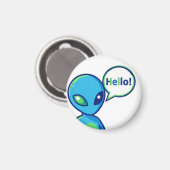 Aimant Alien bleu mignon disant bonjour (Recto/Verso)