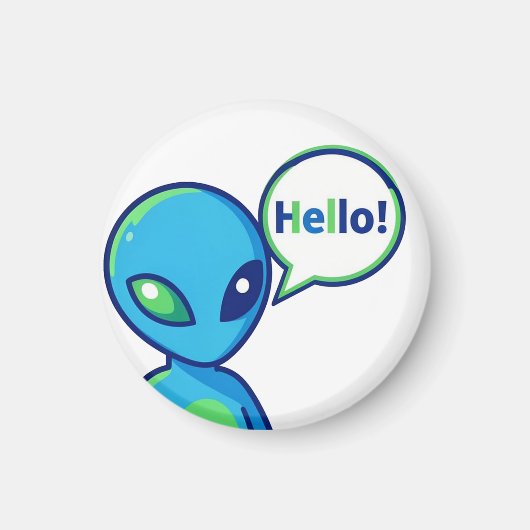 Aimant Alien bleu mignon disant bonjour (Devant)