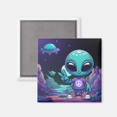 Aimant Alien de paix mignon et vaisseau spatial (Recto/Verso)