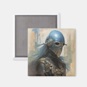 Aimant Alien de science-fiction portant un masque casque (Recto/Verso)