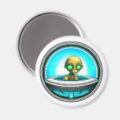 Aimant Alien extra-terrestre volant un OVNI (Recto/Verso)