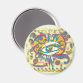 Aimant Alien Folk Art Coeur avec oeil, feuilles, fleurs (Recto/Verso)