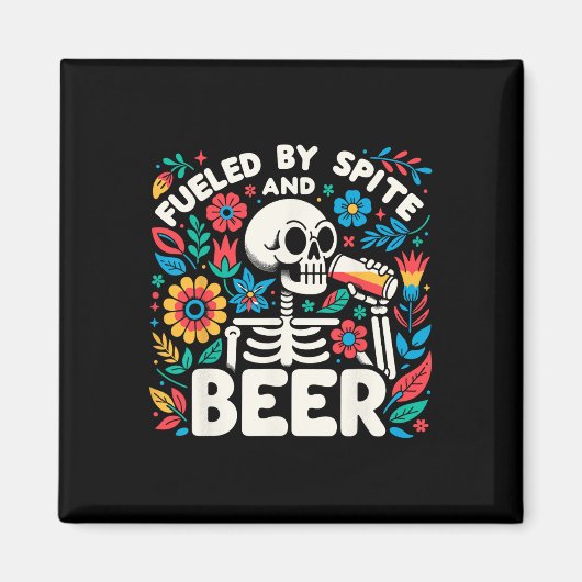 Aimant Alimenté par l'animosité et la bière Halloween squ (Devant)
