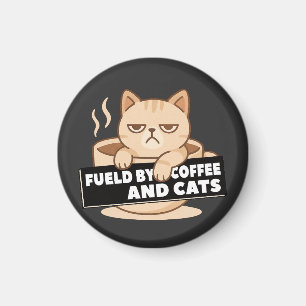 Aimant Alimenté par le café et les chats - Design de chat