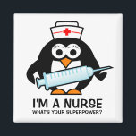Aimant allaitant drôle avec infirmière pingouin mi<br><div class="desc">Aimant allaitant amusant avec infirmière pingouin mignonne tenant une grande aiguille de seringue. Citation humoristique pour super infirmière RN, infirmière autorisée, infirmières semaine / jour, diplômé de l'école de soins infirmiers, lpn, soignant, bureau des médecins, etc. Aimant frigo de dessin animé animal amusant. Je suis infirmière. Quelle superpuissance ? Les...</div>