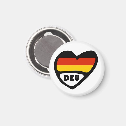 Aimant Allemagne Code Pays Coeur Drapeau, DEU (Recto/Verso)