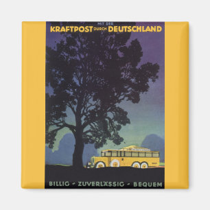 Aimant Allemagne vintage, bus jaune la nuit, art de voyag