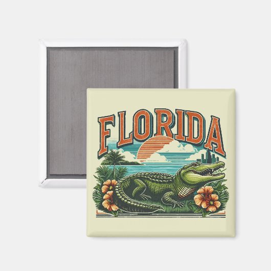 Aimant Alligator de Floride rétro (Recto/Verso)
