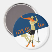 Aimant Allons skier ! Skieurs de design vintage (Recto/Verso)