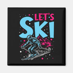 Aimant Allons skier, tenue de ski rétro vintage des année
