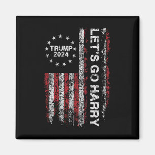 Aimant Allons voir Harry Funny Trump 2024 Us Flag Vintage