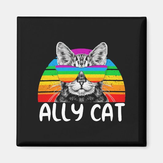 Aimant Ally Cat Rainbow Lunettes de soleil LGBT Gay pride (Devant)