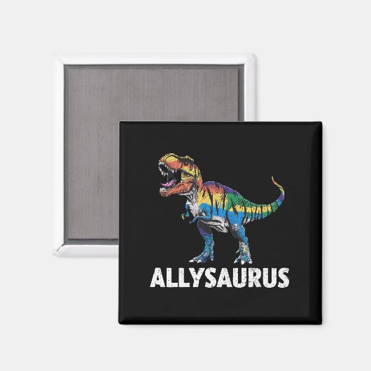 Aimant Allysaurus LGBT Dinosaur drapeau arc-en-ciel Ally (Recto/Verso)