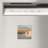 Aimant Aloha avec surfeurs vintages à Hawaii (In Situ (Lave-vaisselle))