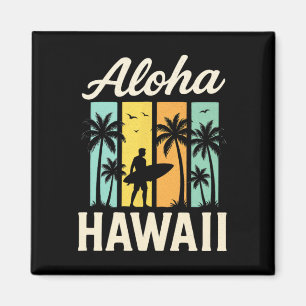 Aimant Aloha Hawaii - Plage de surf Palmier Coucher de so