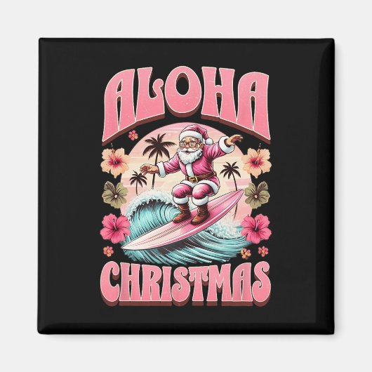 Aimant Aloha Noël Père Noël Surfant Hawaïen Mele (Devant)