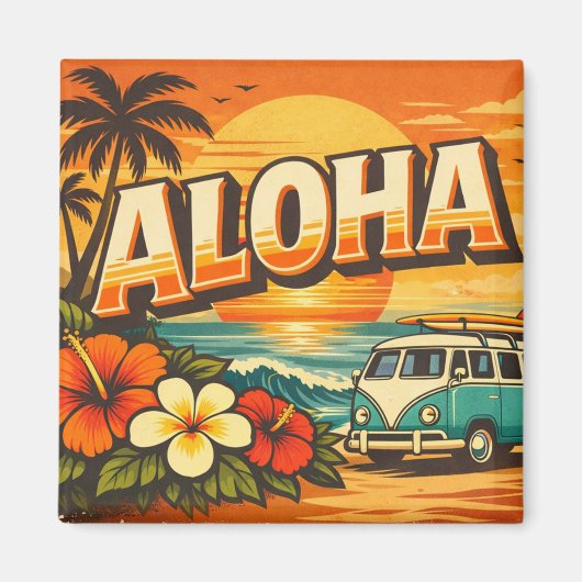 Aimant Aloha Tropical Beach Sunset Scene (Devant)