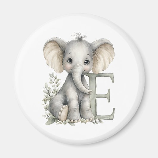 Aimant Alphabet éléphant bébé aquarelle mignon (Devant)