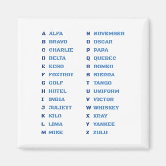 Aimant Alphabet phonétique de l'OTAN ALFA - ZULU